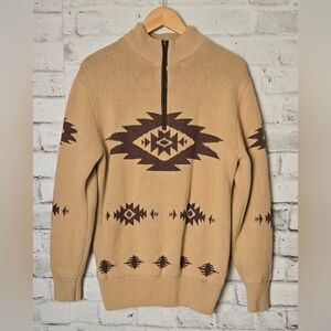 Cinch Western Aztec Quarter Zip Sweater Tan Brown Cowboy Knit Men’s S